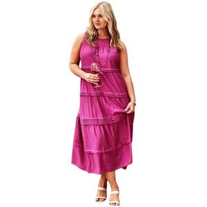 J.Jill NWT pink Pleated Tiers Maxi Dress. Raspberry Crush color. Petite XL